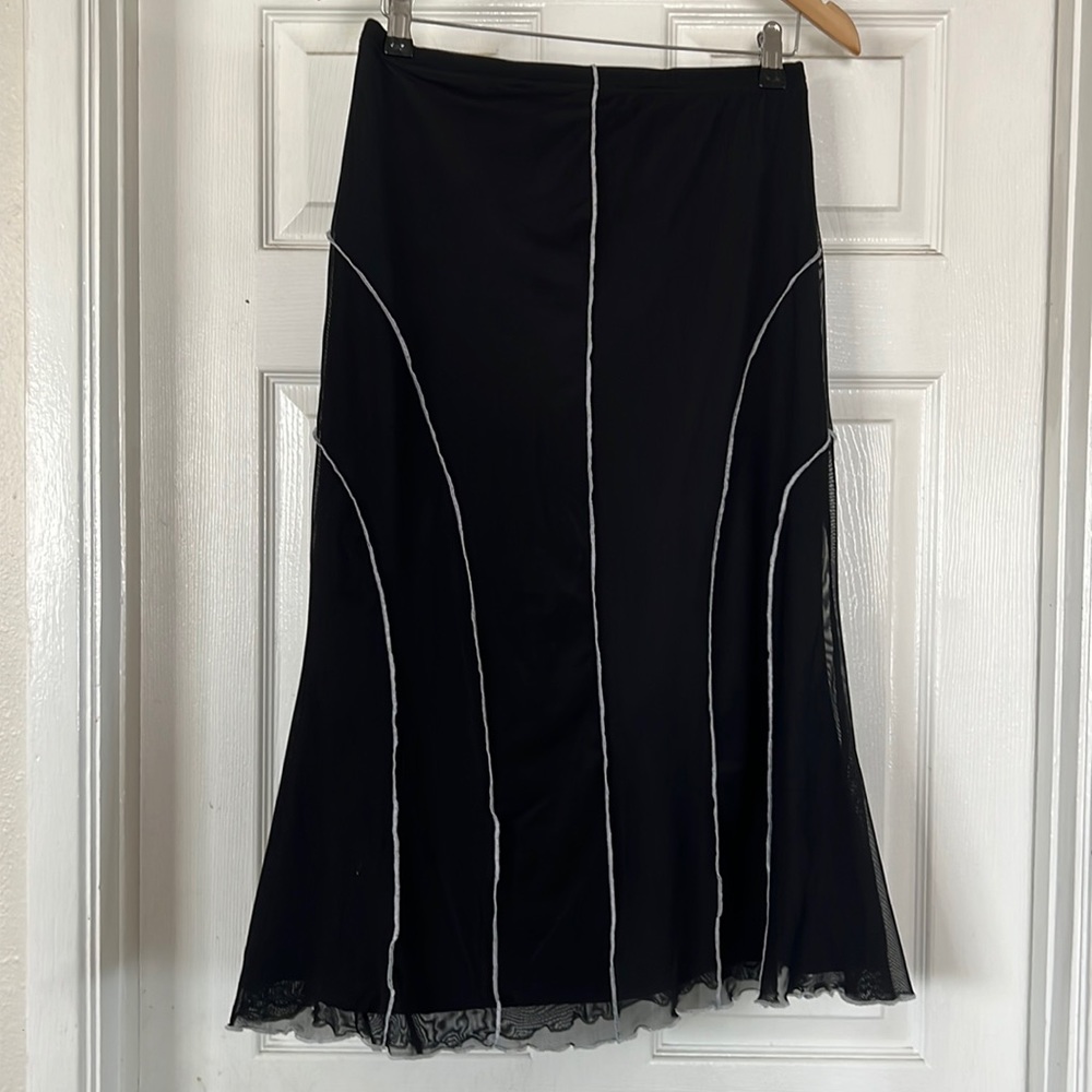 Black and white stripe midi skirt